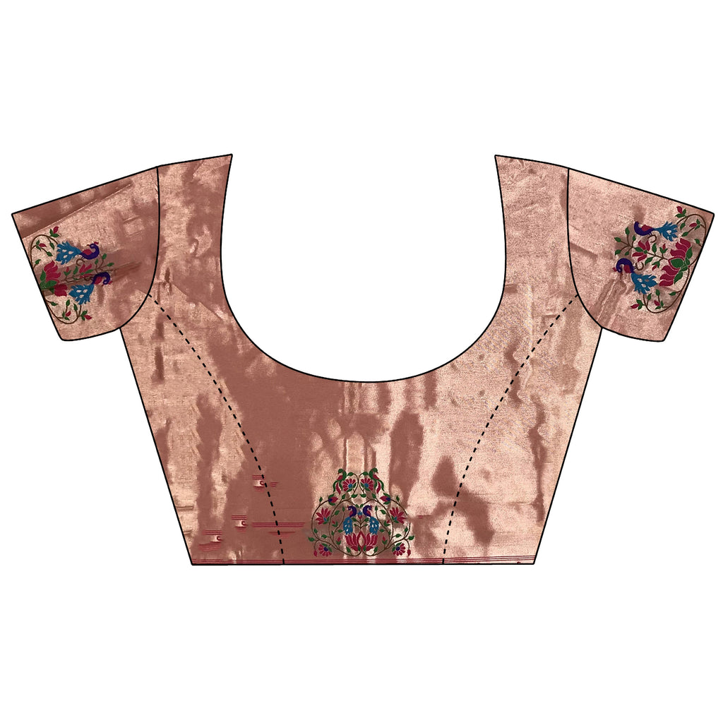 Elora Pink Tissue Solid Zari Weaving Paithani Saree With Muniya Border | Grocsy