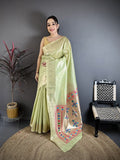Elora Light Green Tissue Solid Zari Weaving Paithani Saree With Muniya Border | Grocsy