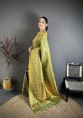 Elora Olive Banarasi Soft Silk Checked Body With Floral Motifs South Pattu Saree | Grocsy