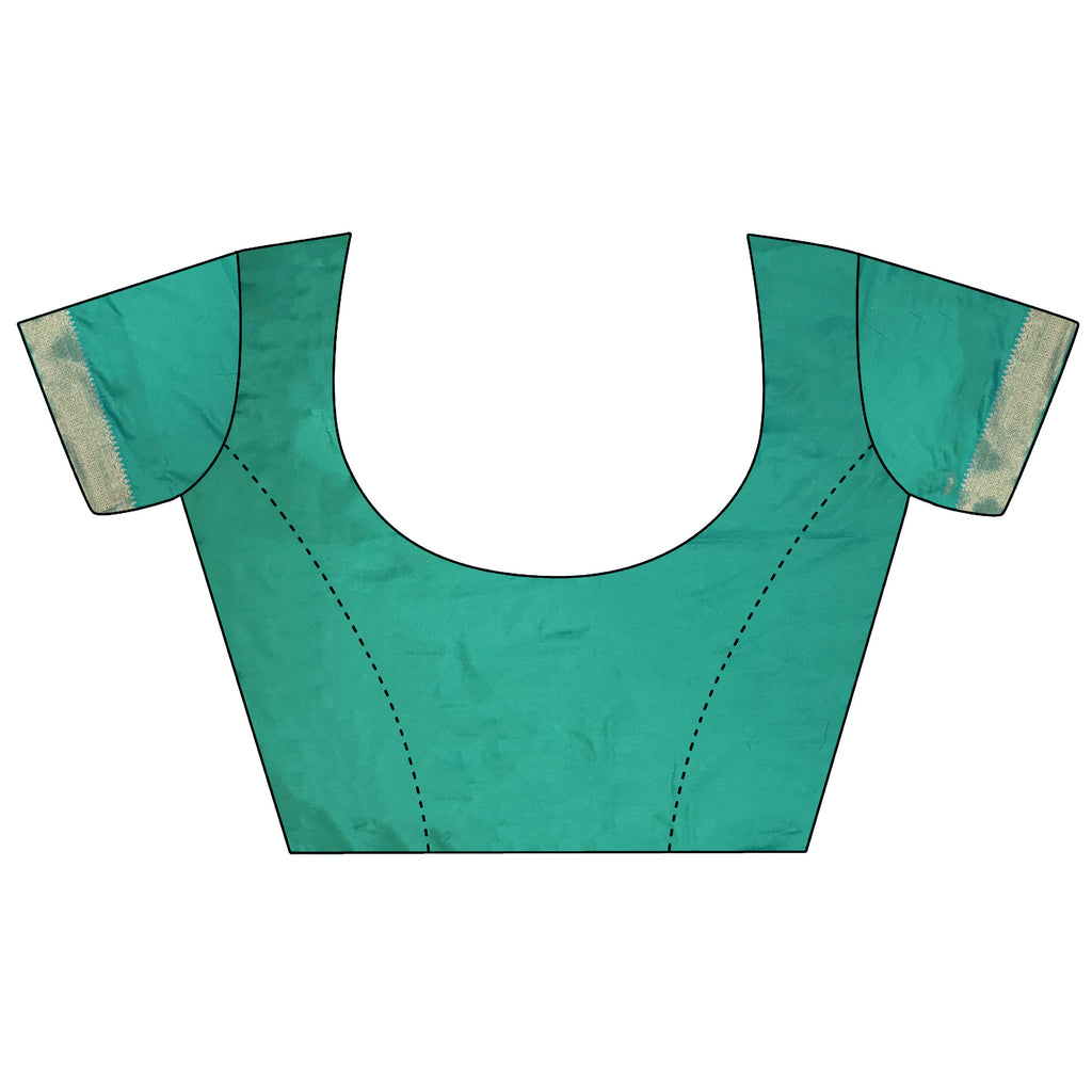 Elora Teal Green Tissue Silk Floral Pattern With Copper Motifs Banarasi Saree | Grocsy