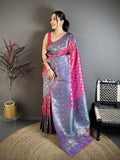Elora Pink Tissue Silk Floral Pattern With Copper Motifs Banarasi Saree | Grocsy