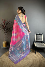 Elora Pink Tissue Silk Floral Pattern With Copper Motifs Banarasi Saree | Grocsy