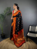Elora Black Soft Silk Nath Meenakari Zari Work Paithani Saree | Grocsy