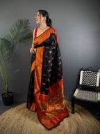 Elora Black Soft Silk Nath Meenakari Zari Work Paithani Saree | Grocsy