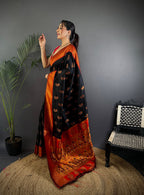 Elora Black Soft Silk Nath Meenakari Zari Work Paithani Saree | Grocsy