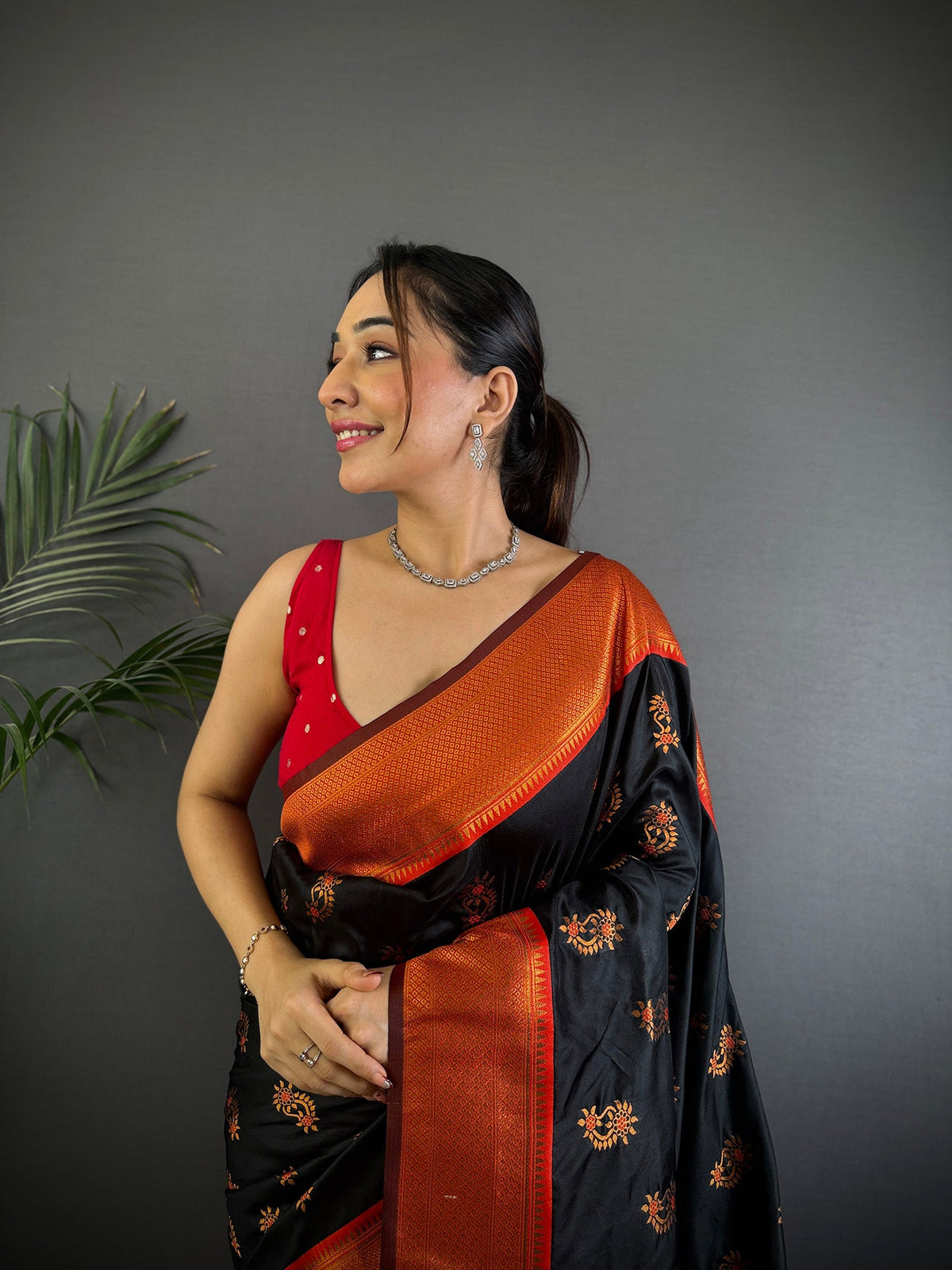 Elora Black Soft Silk Nath Meenakari Zari Work Paithani Saree | Grocsy