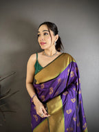 Elora Purple Soft Silk Nath Meenakari Zari Work Paithani Saree | Grocsy