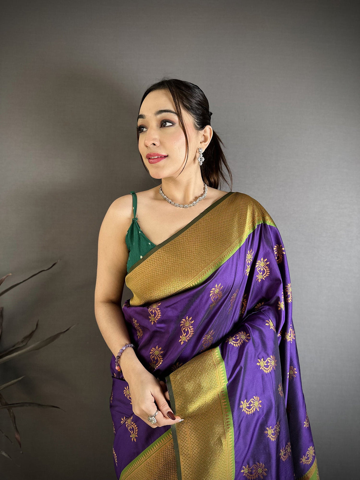 Elora Purple Soft Silk Nath Meenakari Zari Work Paithani Saree | Grocsy