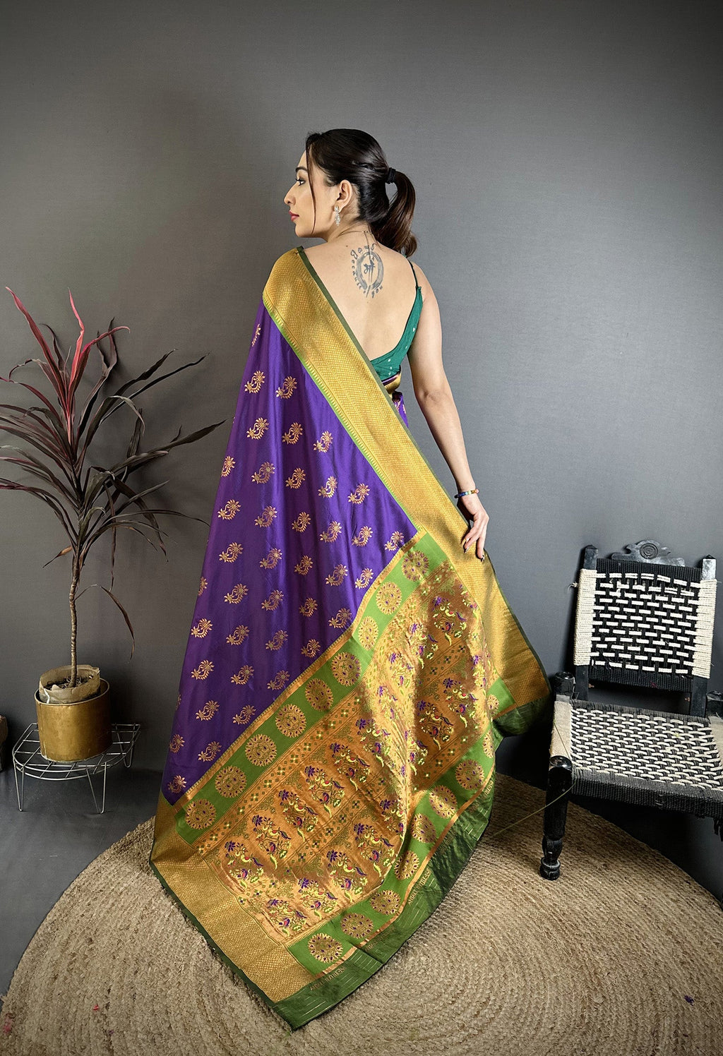 Elora Purple Soft Silk Nath Meenakari Zari Work Paithani Saree | Grocsy