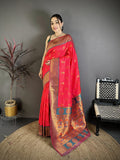 Elora Rani Pink Soft Silk Nath Meenakari Zari Work Paithani Saree | Grocsy
