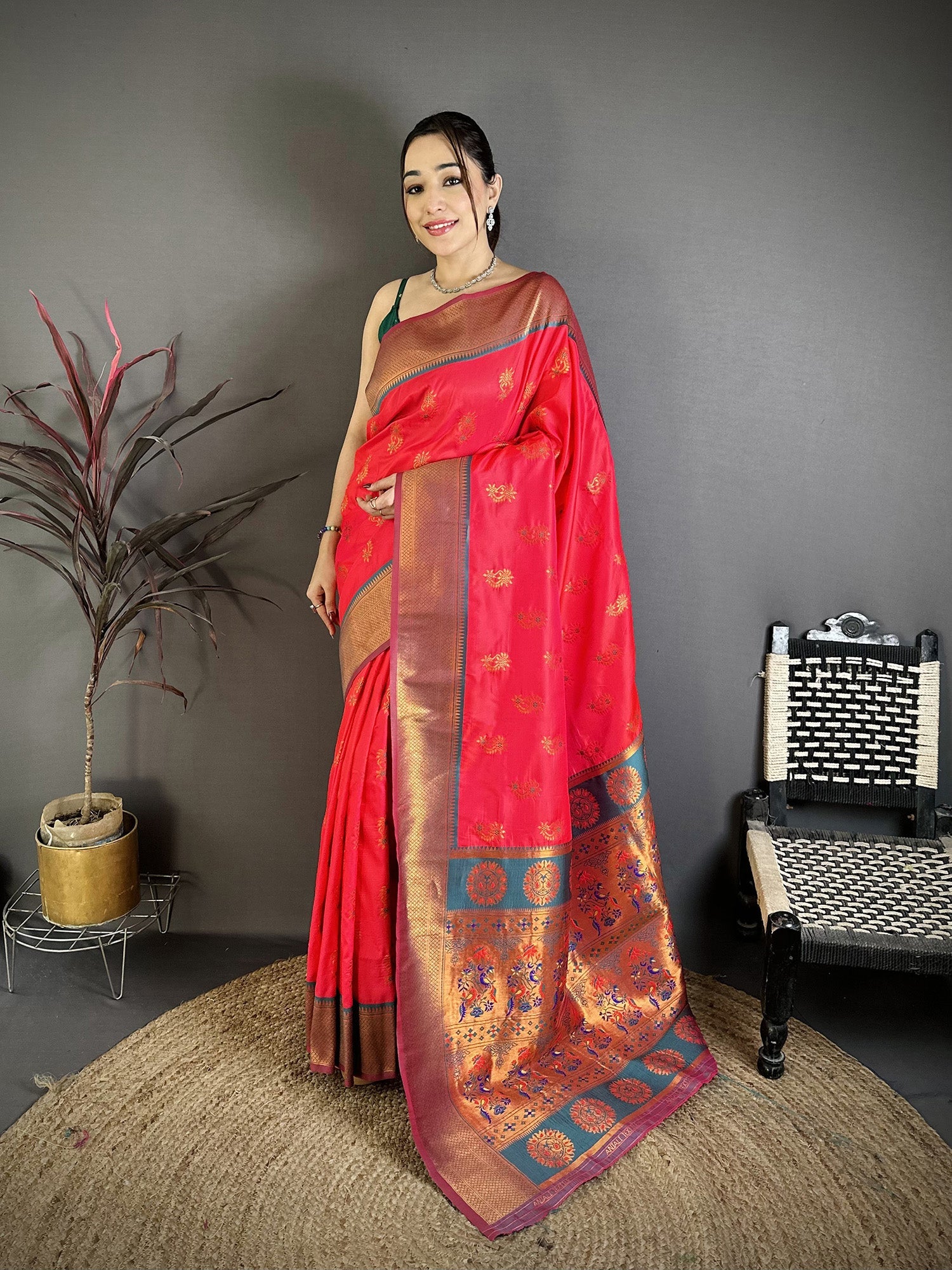 Elora Rani Pink Soft Silk Nath Meenakari Zari Work Paithani Saree | Grocsy