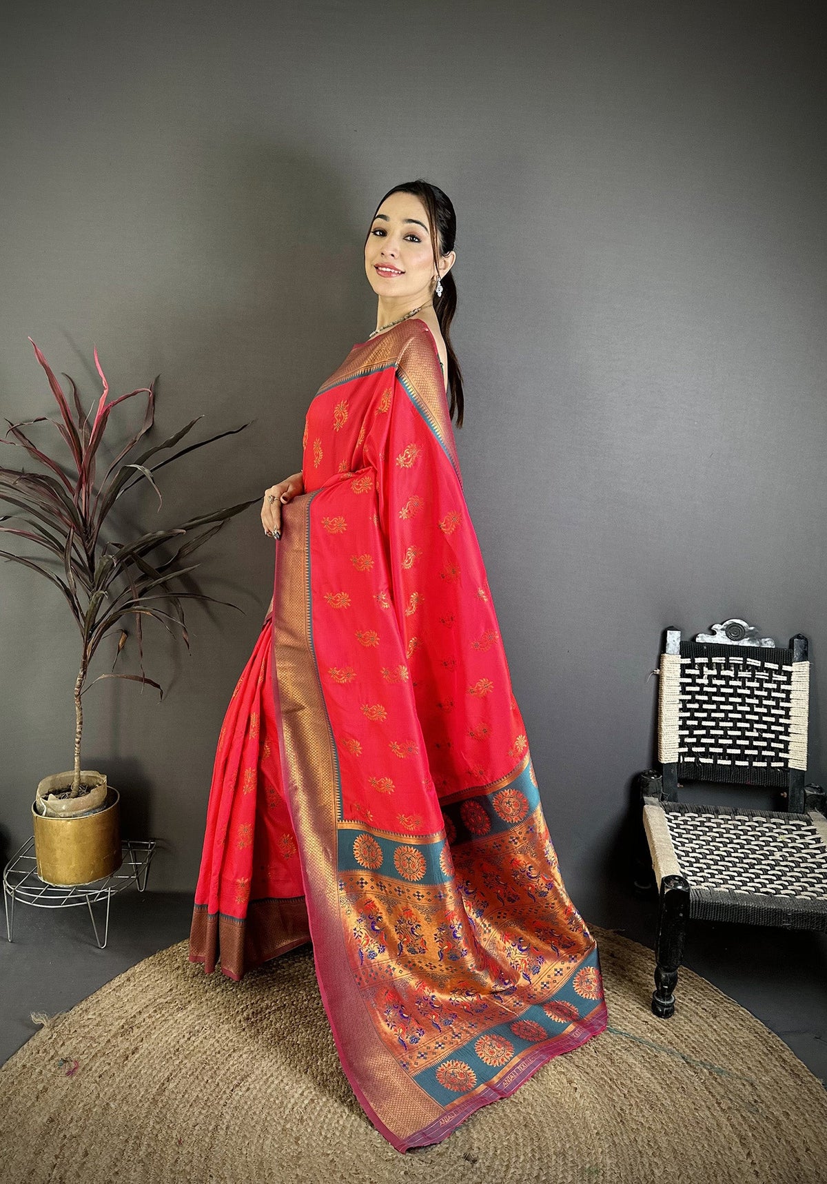 Elora Rani Pink Soft Silk Nath Meenakari Zari Work Paithani Saree | Grocsy