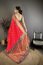 Elora Rani Pink Soft Silk Nath Meenakari Zari Work Paithani Saree | Grocsy