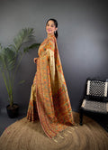 Elora Beige Pashmina Silk Meenakari Weaving Madhubani Design Kashmiri Saree | Grocsy