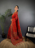 Elora Red  Pashmina Silk Meenakari Weaving Madhubani Design Kashmiri Saree | Grocsy