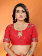 Elora Red  Pashmina Silk Meenakari Weaving Madhubani Design Kashmiri Saree | Grocsy