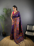 Elora Purple Pashmina Silk Meenakari Weaving Madhubani Design Kashmiri Saree | Grocsy
