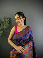 Elora Purple Pashmina Silk Meenakari Weaving Madhubani Design Kashmiri Saree | Grocsy