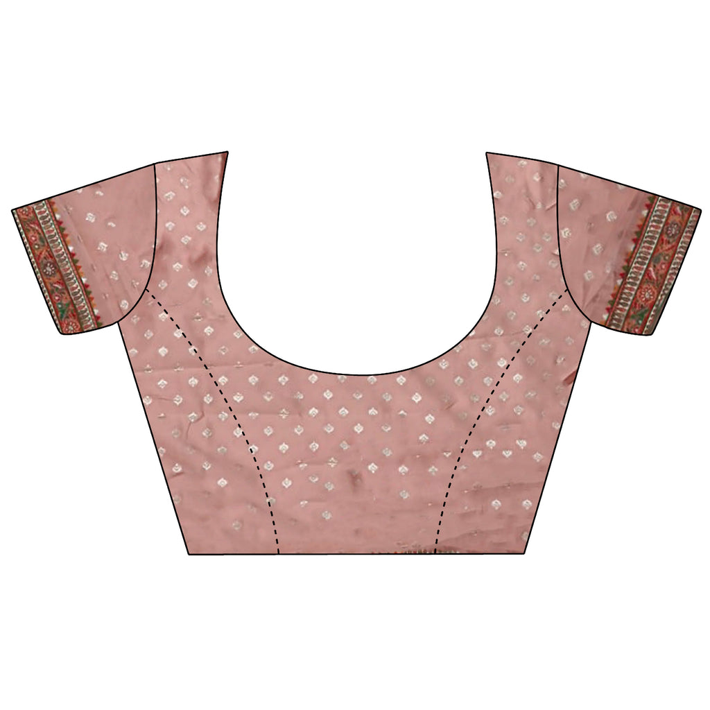 Elora Peach Pashmina Silk Meenakari Weaving Madhubani Design Kashmiri Saree | Grocsy
