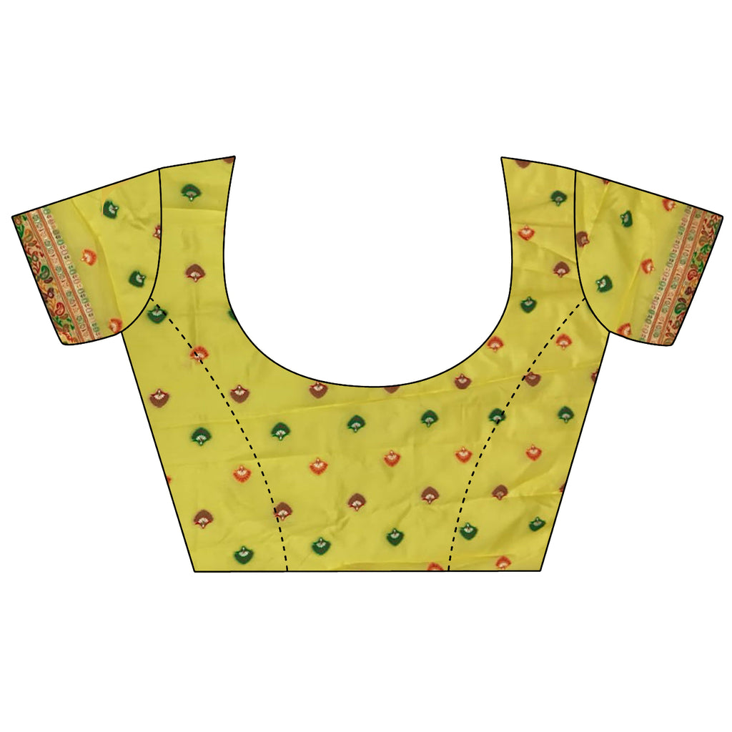 Elora Yellow Pashmina Silk  Floral & Leaf Elements Madhubani Design Kashmiri Saree | Grocsy