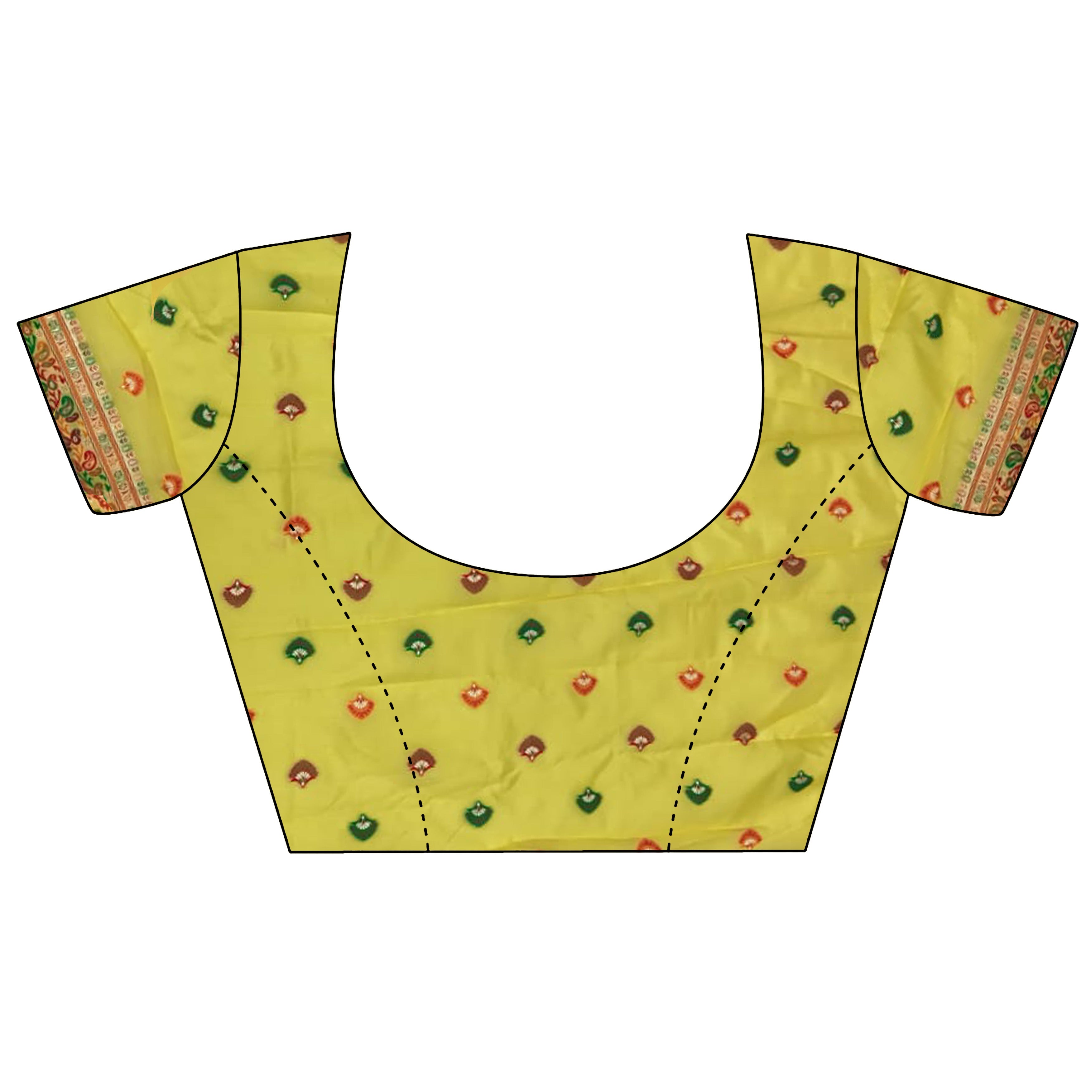 Elora Yellow Pashmina Silk  Floral & Leaf Elements Madhubani Design Kashmiri Saree | Grocsy