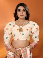 Elora Pretty Pink Pashmina Silk Meenakari Weaving Madhubani Design Kashmiri Saree | Grocsy