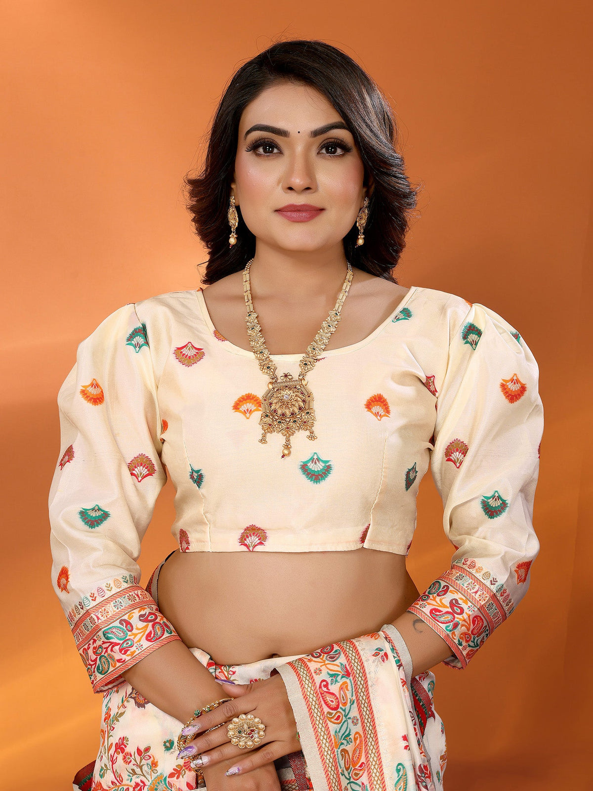 Elora Pretty Pink Pashmina Silk Meenakari Weaving Madhubani Design Kashmiri Saree | Grocsy