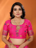 Elora Rani Pink Pashmina Silk Meenakari Weaving Madhubani Design Kashmiri Saree | Grocsy