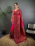 Elora Rani Pink Pashmina Silk Meenakari Weaving Madhubani Design Kashmiri Saree | Grocsy