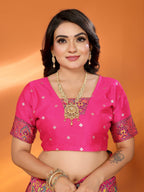 Elora Rani Pink Pashmina Silk Meenakari Weaving Madhubani Design Kashmiri Saree | Grocsy