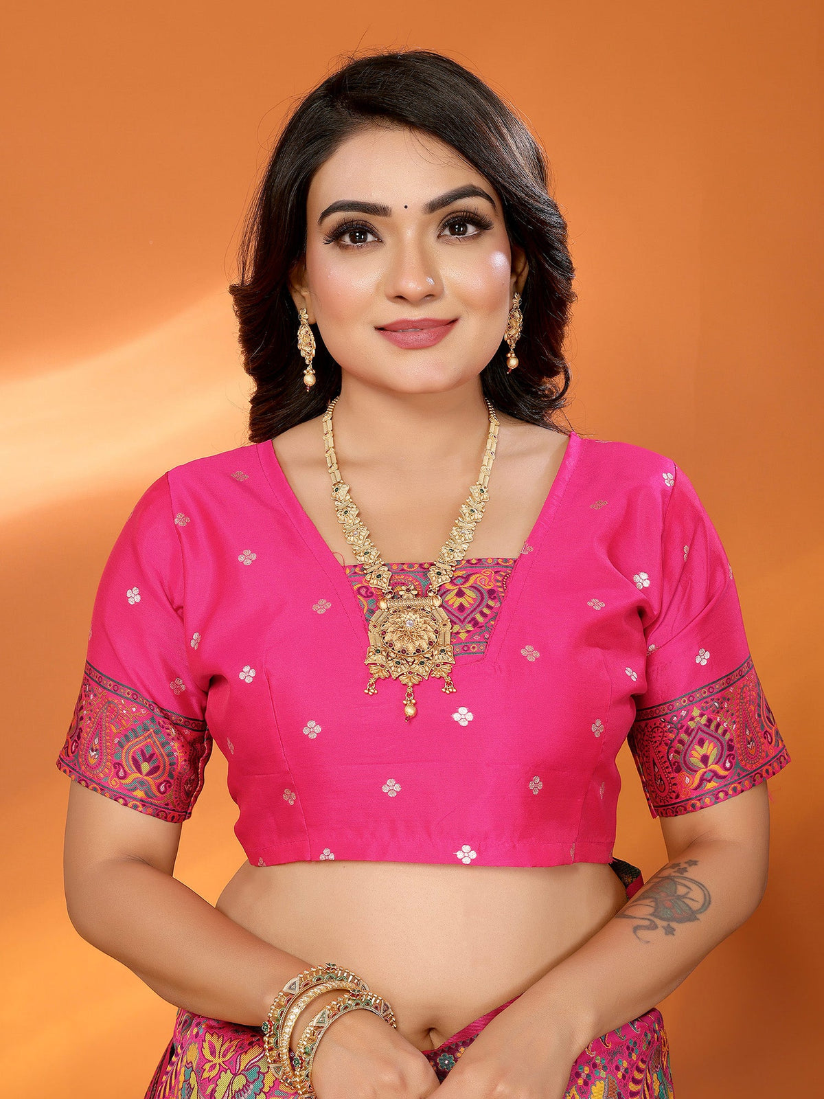 Elora Rani Pink Pashmina Silk Meenakari Weaving Madhubani Design Kashmiri Saree | Grocsy
