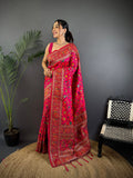 Elora Rani Pink Pashmina Silk Meenakari Weaving Madhubani Design Kashmiri Saree | Grocsy