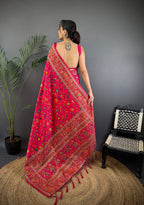 Elora Rani Pink Pashmina Silk Meenakari Weaving Madhubani Design Kashmiri Saree | Grocsy