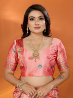 Elora Peach Pashmina Silk  Floral Paisley Motifs Madhubani Design Kashmiri Saree | Grocsy
