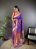Elora Purple Soft Silk Motifs Mina Zari Weaving Paithani Saree | Grocsy