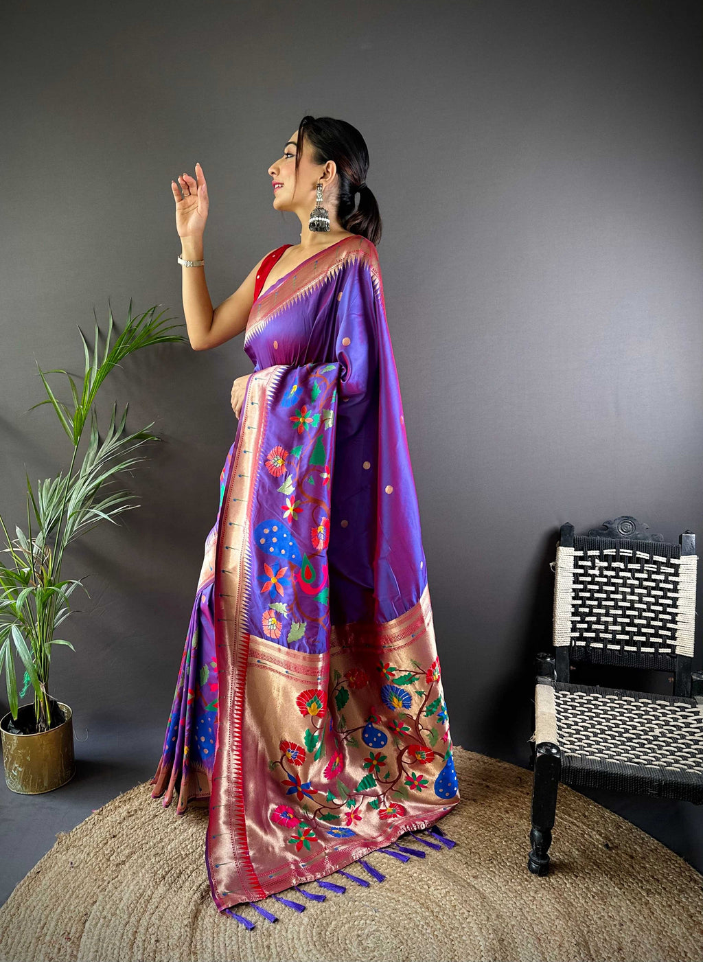 Elora Purple Soft Silk Motifs Mina Zari Weaving Paithani Saree | Grocsy
