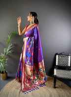 Elora Purple Soft Silk Motifs Mina Zari Weaving Paithani Saree | Grocsy