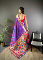 Elora Purple Soft Silk Motifs Mina Zari Weaving Paithani Saree | Grocsy