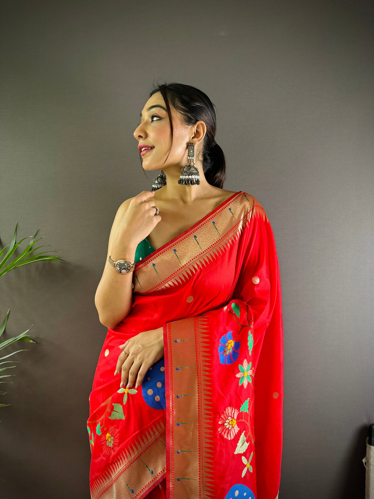 Elora Red Soft Silk Motifs Mina Zari Weaving Paithani Saree | Grocsy