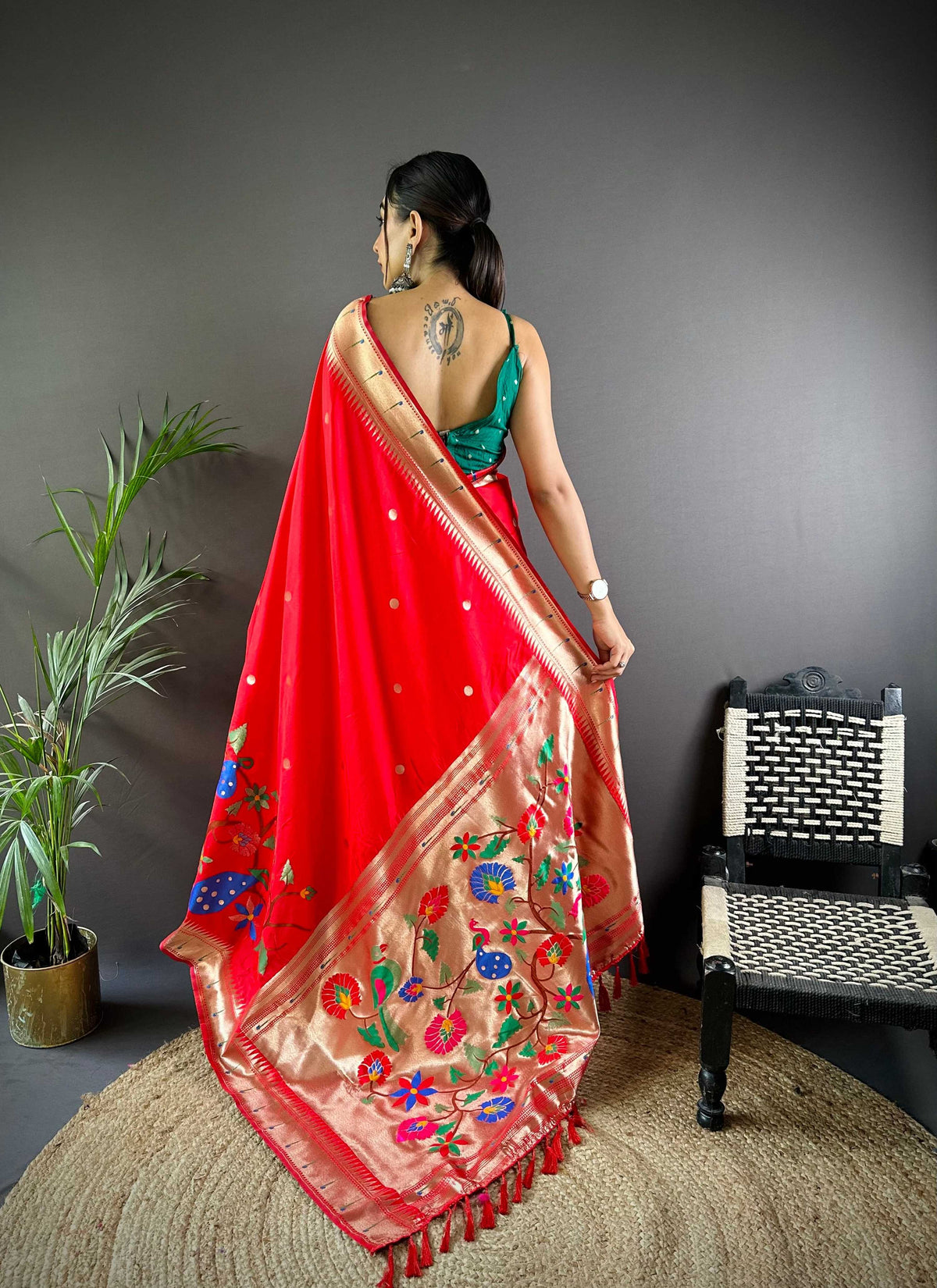 Elora Red Soft Silk Motifs Mina Zari Weaving Paithani Saree | Grocsy