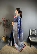 Elora Dark Blue Banarasi Silk Geometric Shape Kanjivaram Sarees | Grocsy