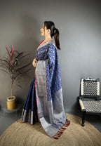 Elora Dark Blue Banarasi Silk Geometric Shape Kanjivaram Sarees | Grocsy