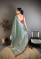 Elora Green Banarasi Silk Zari Woven Ethnic Motifs Kanjivaram Sarees | Grocsy