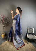 Elora Royal Blue Banarasi Silk Intricate Zari Weaving Kanjivaram Sarees | Grocsy