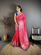 Elora Rani Pink Banarasi Silk Woven Design Kanjivaram Sarees | Grocsy