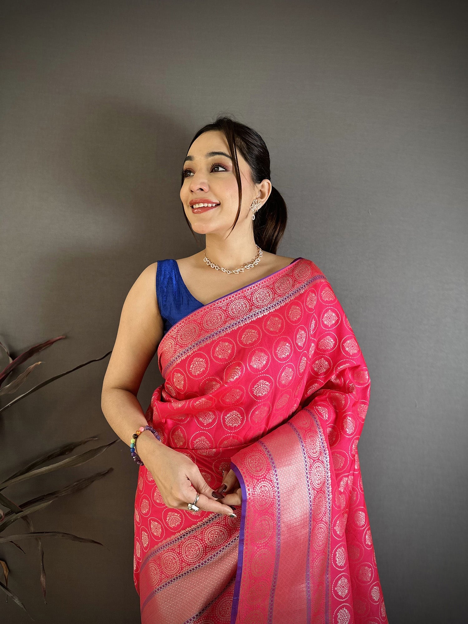 Elora Rani Pink Banarasi Silk Woven Design Kanjivaram Sarees | Grocsy