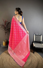 Elora Magenta Banarasi Silk Paisley Butti Kanjivaram Sarees | Grocsy