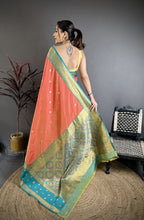 Elora Coral Pink Soft Silk Small Floral Zari Butti Gold Zari Weaving Banarasi Saree | Grocsy