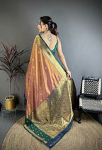 Elora Copper Soft Silk Small Floral Zari Butti Gold Zari Weaving Banarasi Saree | Grocsy