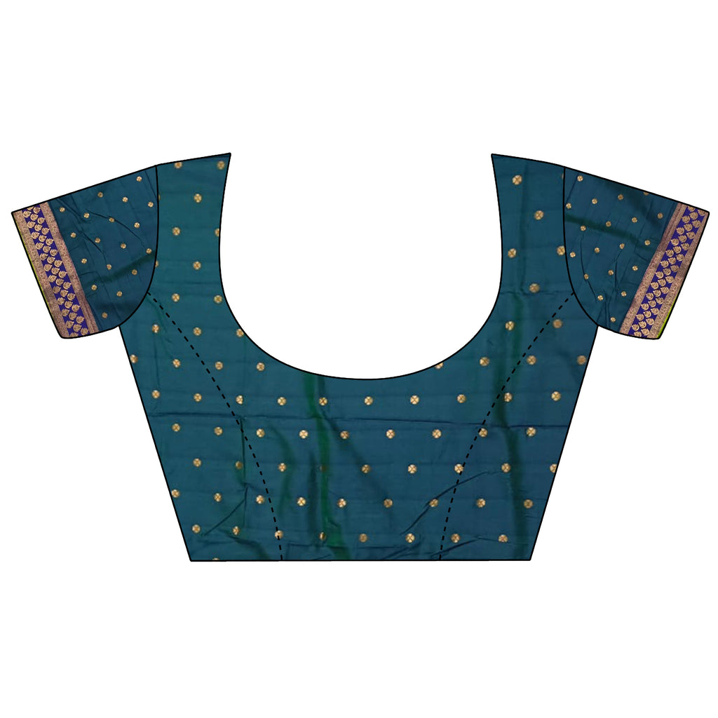 Elora Parrot Green Soft Silk Gold Zari Woven Butta Banarasi Saree | Grocsy